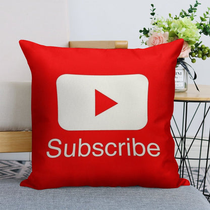 You Tube Subscribe Play Button Videos VLoggers Live Stream Linen Throw Pillow Cover