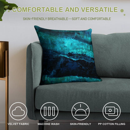 Beneath - Abstract in Navy Blue And Turquoise Soft Durable Construction Throw Pillow