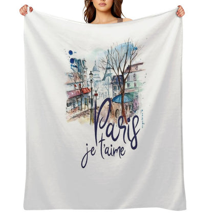 Paris Je T'aime Watercolor Calligraphy Art - France Souvenir Gifts Throw Blanket