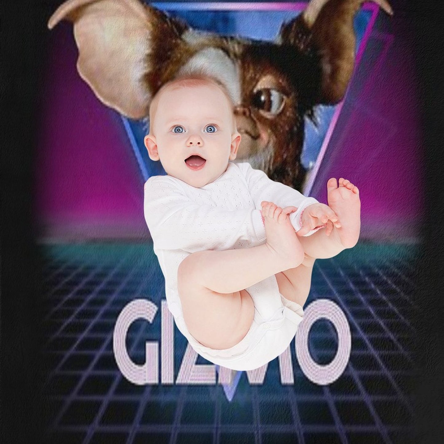 Gremlins Gizmo Retro 80s Neon Landscape Throw Blanket