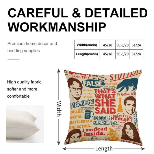 All The Best Quotes from The Office - That's What She Said! Linen Throw Pillow Cover