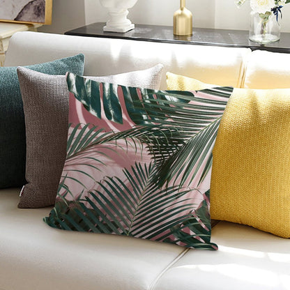 Pink Tropical Leaves Soft Gift Ready Throw Pillow