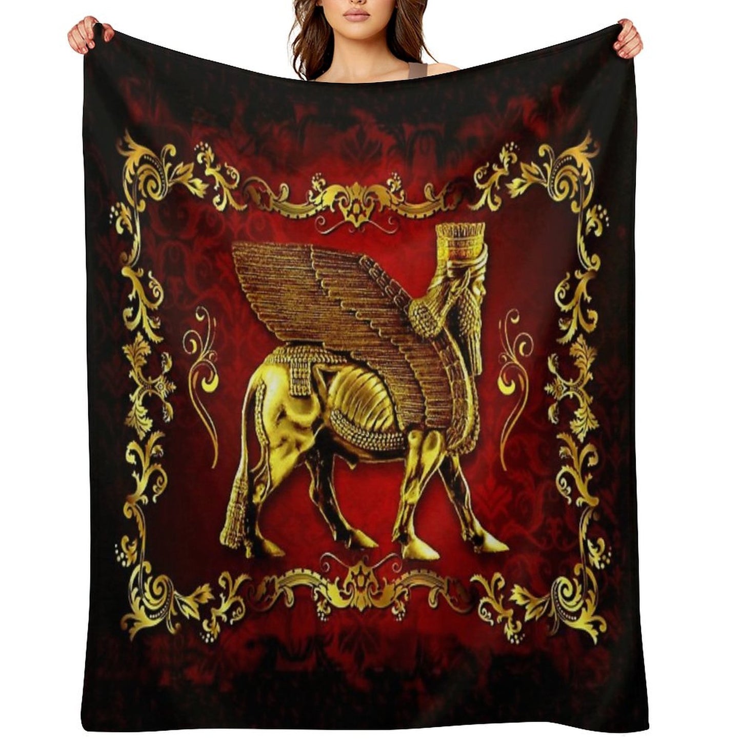 Assyrian LAMASSU ( WInged Bull) Throw Blanket