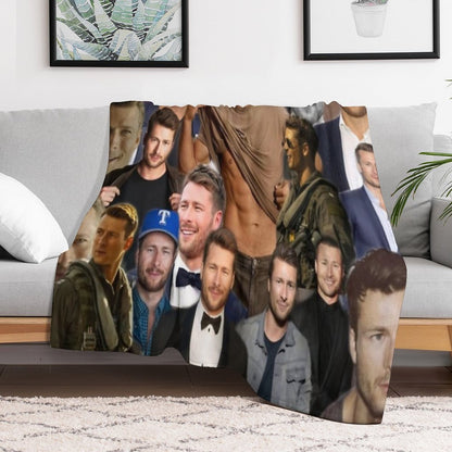 Glen Powell Colllage Throw Blanket