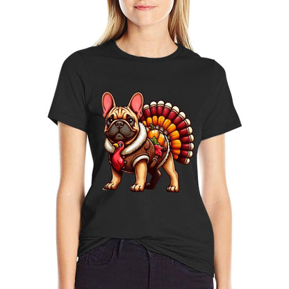 Cute Dog Frenchie Thanksgiving Kidsn Girl Boy  Polyester Blend T-Shirt