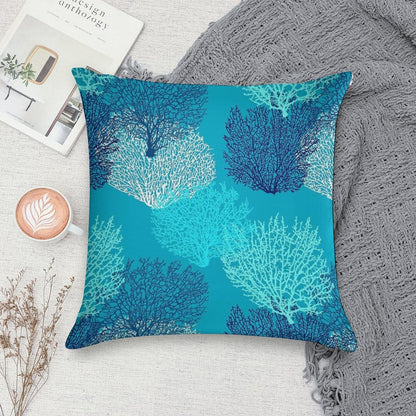 Fan Coral Print, Turquoise, Aqua And Cobalt Blue Soft Durable Construction Throw Pillow