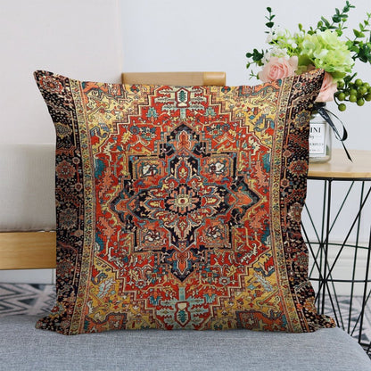 Heriz Persian Carpet Print Linen Throw Pillow Cover