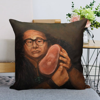 Danny Devito And His Beloved Ham Linen Throw Pillow Cover