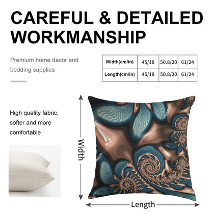 Teal And Chocolate Swirl - Blue Brown Fractal Spirals Linen Throw Pillow Cover