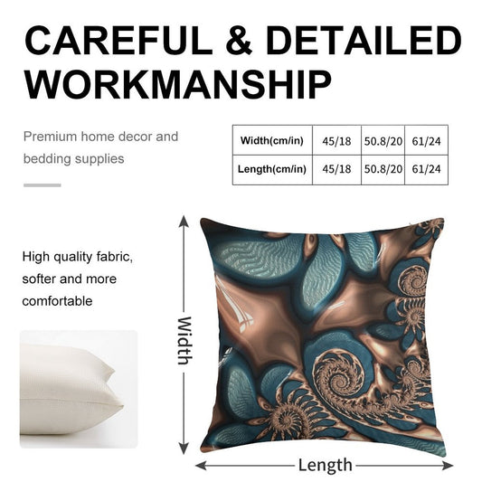 Teal And Chocolate Swirl - Blue Brown Fractal Spirals Linen Throw Pillow Cover