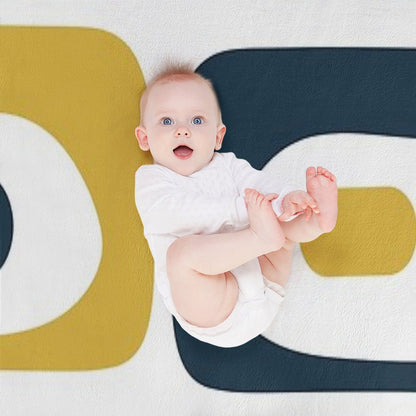 Mid Century Modern Piquet Abstract Minimalist Pattern in Navy Blue, Light And Dark Mustard, Grey, And White Throw Blanket