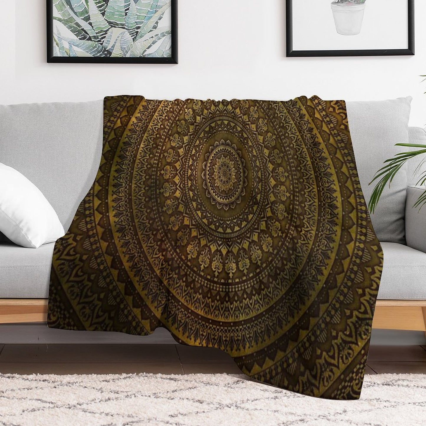 Lime Brown Mandala Throw Blanket
