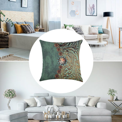 Rustic Cowboy Cowgirl Western Country Green Teal Linen Throw Pillow Cover