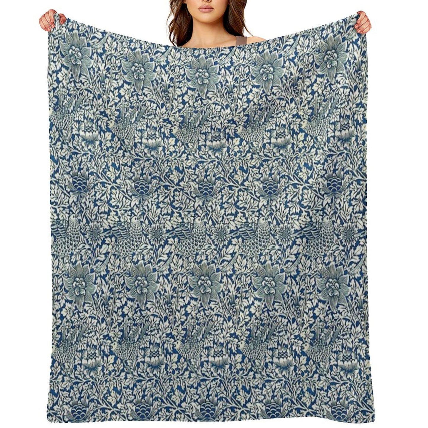 Indigo Blue And White William Morris Pattern Throw Blanket