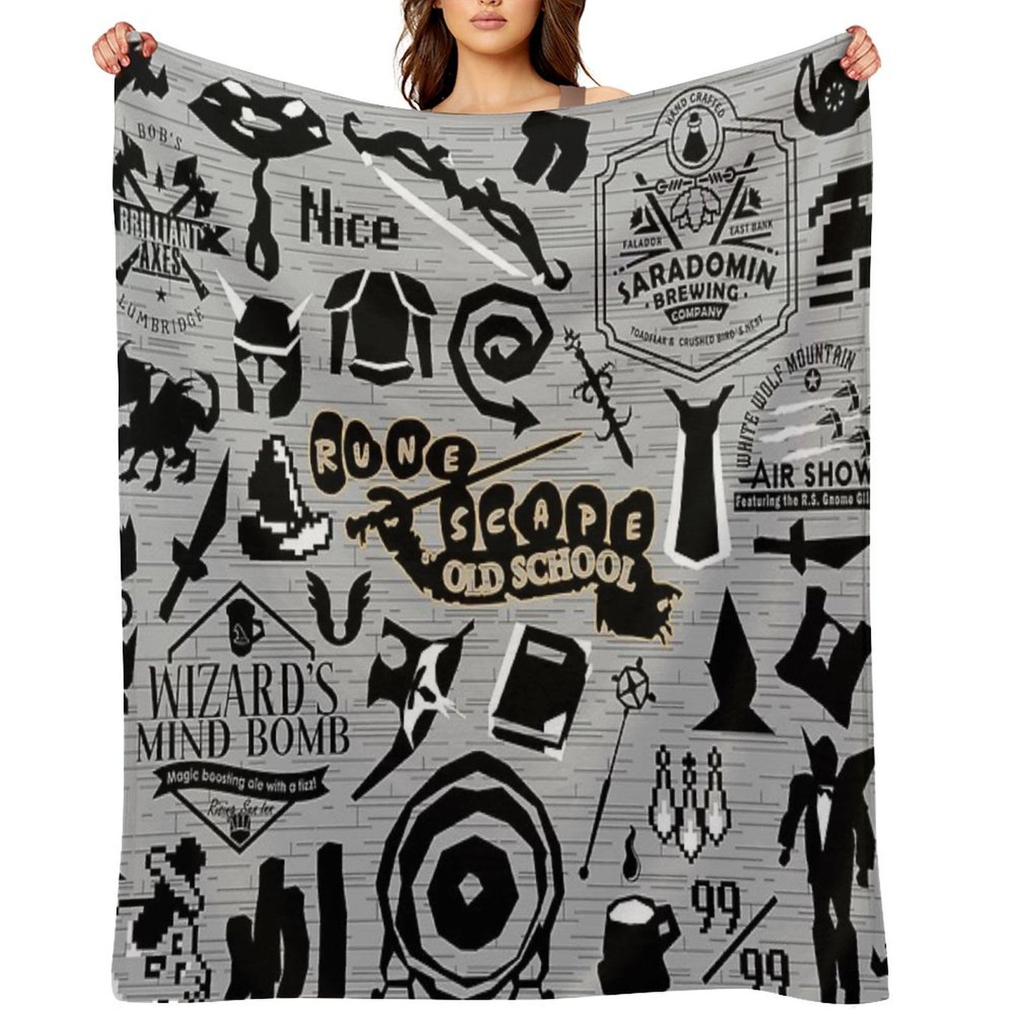 Old School Iconic Silhouette Images Desk Mat OSRS Throw Blanket