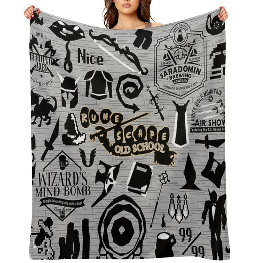 Old School Iconic Silhouette Images Desk Mat OSRS Throw Blanket
