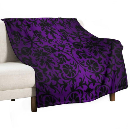 Purple And Black Damask Pattern Design Throw Blanket