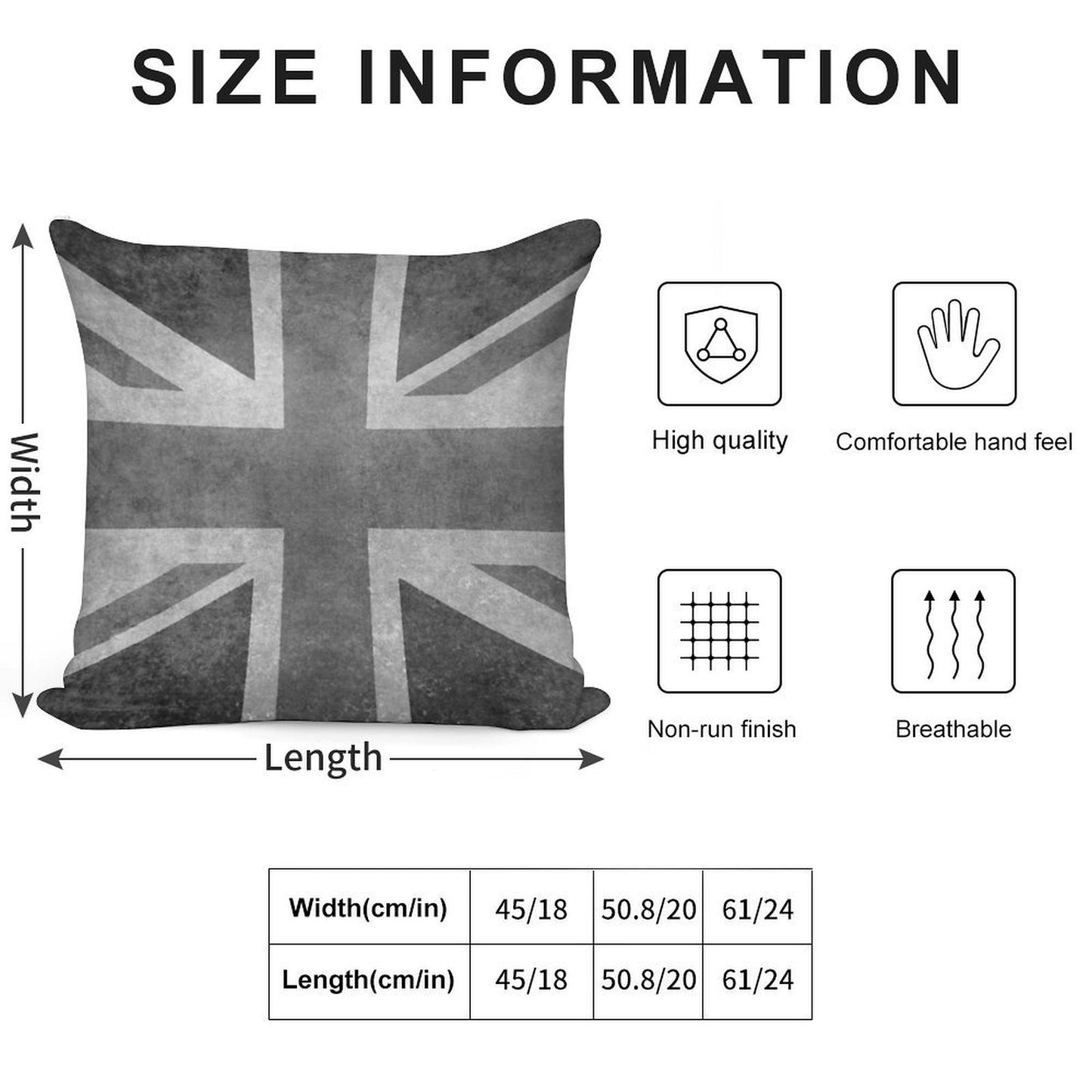 Union Jack Vintage 35 Version in Grayscale Soft Fade-Resistant Throw Pillow