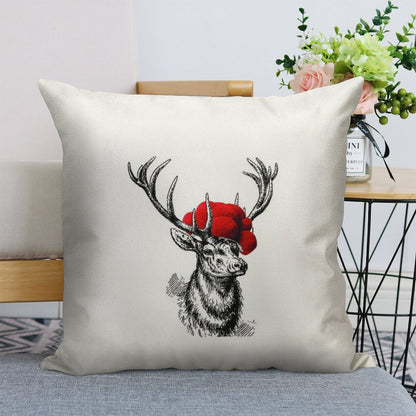 Deer with A Pollen Hat Linen Throw Pillow Cover