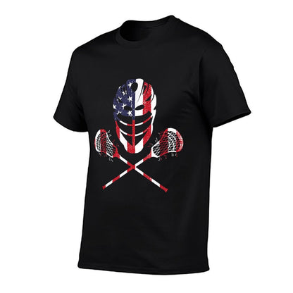 Lacrosse American Flag Lax Helmet Sticks 4th Of July T-Shirt
