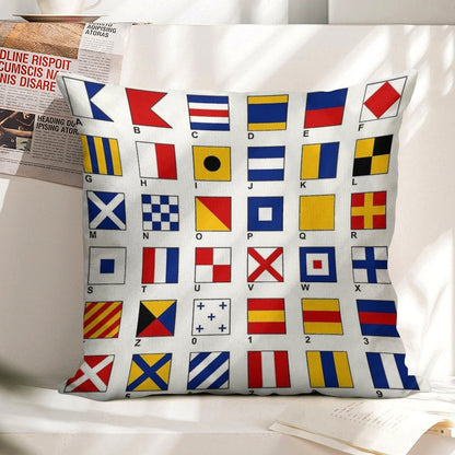 Nautical Flags Linen Throw Pillow Cover