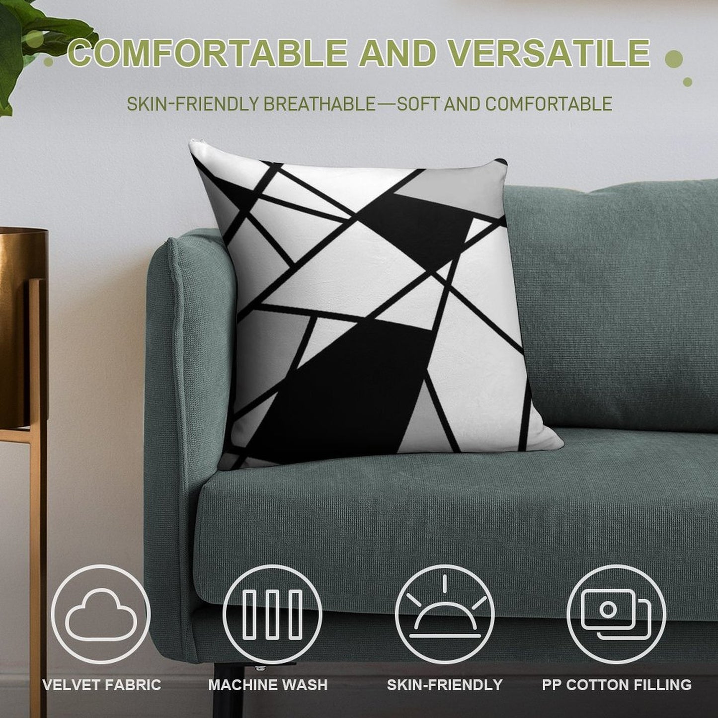 Black Modern Geometric Pattern Soft Gift Ready Throw Pillow