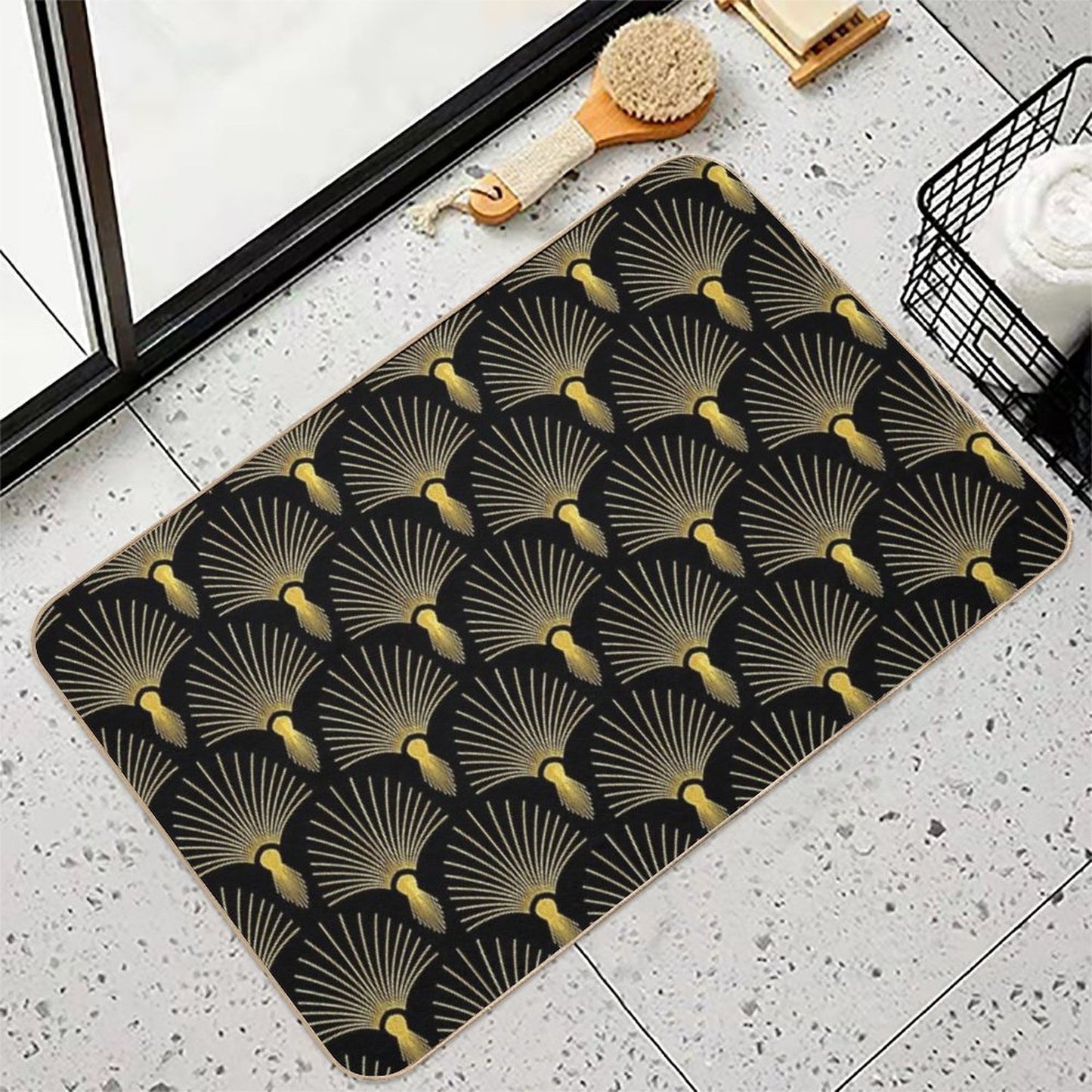 Vintage Hollywood Elegant Golden And Black Art Deco  Pet-Safe Bath Mat
