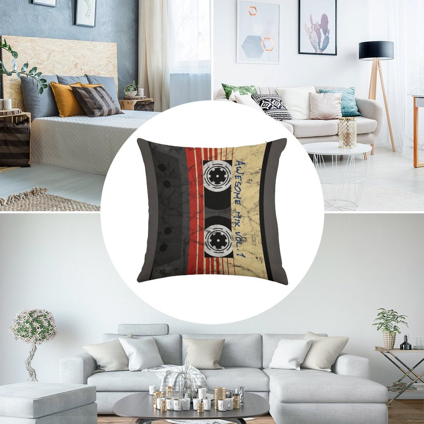 Vintage Awesome Mixtape Vol. 1 Linen Throw Pillow Cover