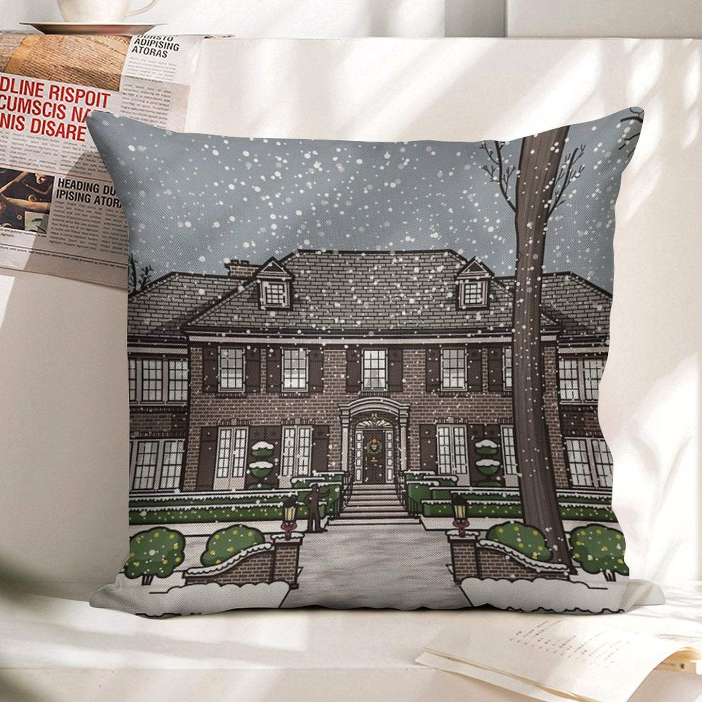 Home Alone Christmas Linen Throw Pillow Cover