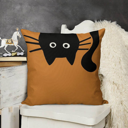Funny Black Cat Linen Throw Pillow Cover