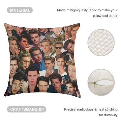 Austin Butler Photo Collage Linen Throw Pillow Cover