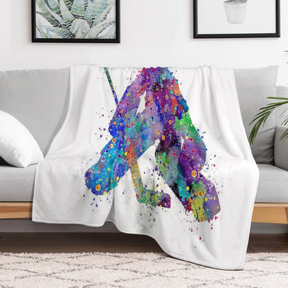 Ice Hockey Boy Goalie Colorful Watercolor Throw Blanket