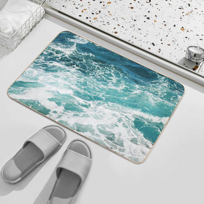 Blue Ocean Waves Bath Mat