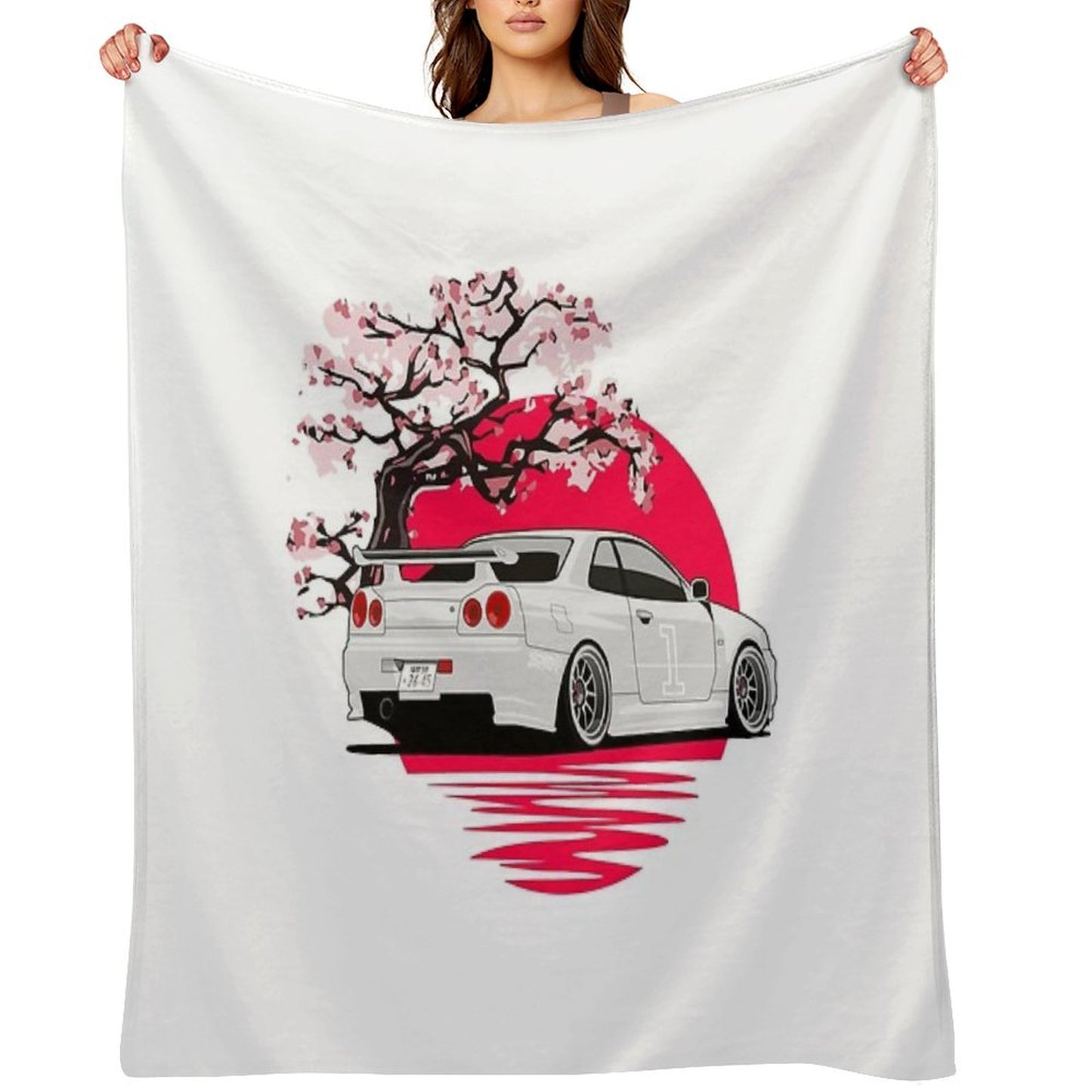 R34 GTR Japan White Throw Blanket
