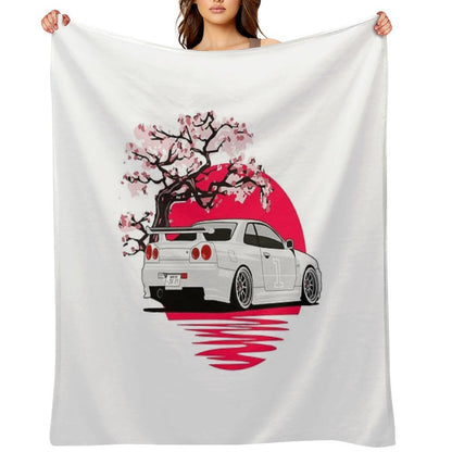 R34 GTR Japan White Throw Blanket