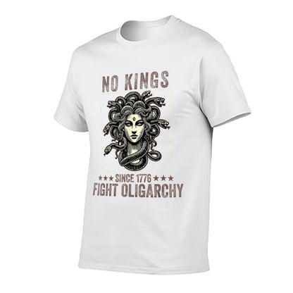 No Kings Fight Oligarchy Medusa Feminist Patriot Women Girl  Ribbed Collar T-Shirt