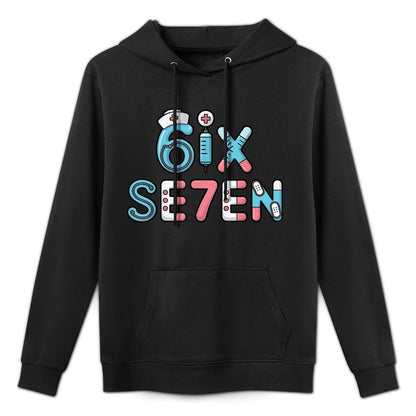 6IX SE7EN Funny 67 Six Seven Meme Nurse 6 7 Design Cotton-Polyester Blend Hoodie