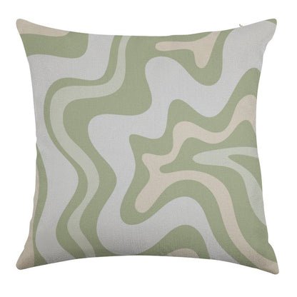 Liquid Swirl Contemporary Abstract in Light Sage Green Grey Almond Linen Throw Pillow Cover