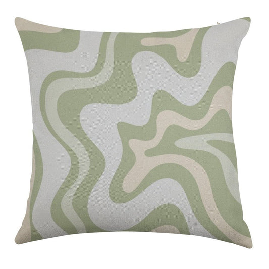 Liquid Swirl Contemporary Abstract in Light Sage Green Grey Almond Linen Throw Pillow Cover