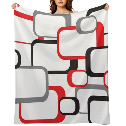 Retro Square Pattern Black Red Gray White Throw Blanket