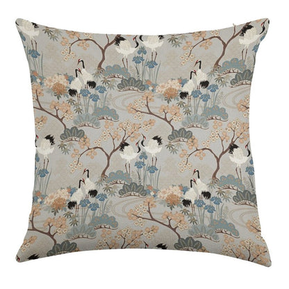 Japanese Garden Gray Linen Throw Pillow Cover