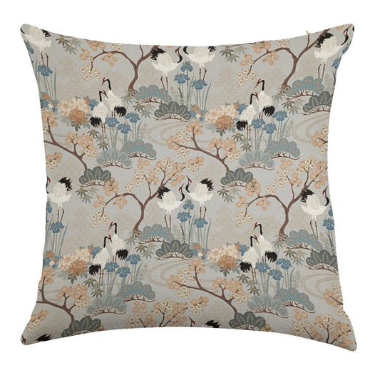 Japanese Garden Gray Linen Throw Pillow Cover