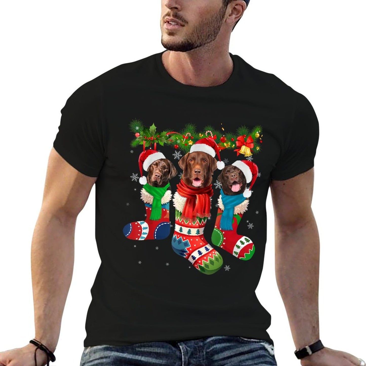 Chocolate Lab In Christmas Socks  Breathable T-Shirt