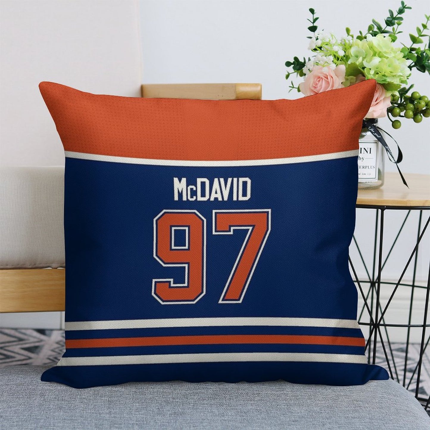 Edmonton Oilers Connor McDavid Home Jersey Back Phone Case Linen Throw Pillow Cover