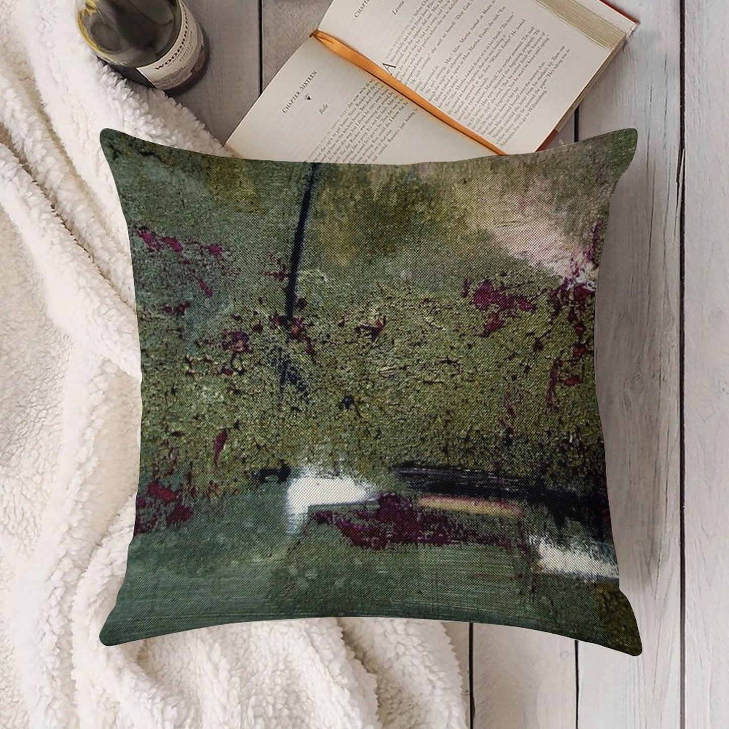 Sage And Plum Textured Abstract Linen Throw Pillow Cover