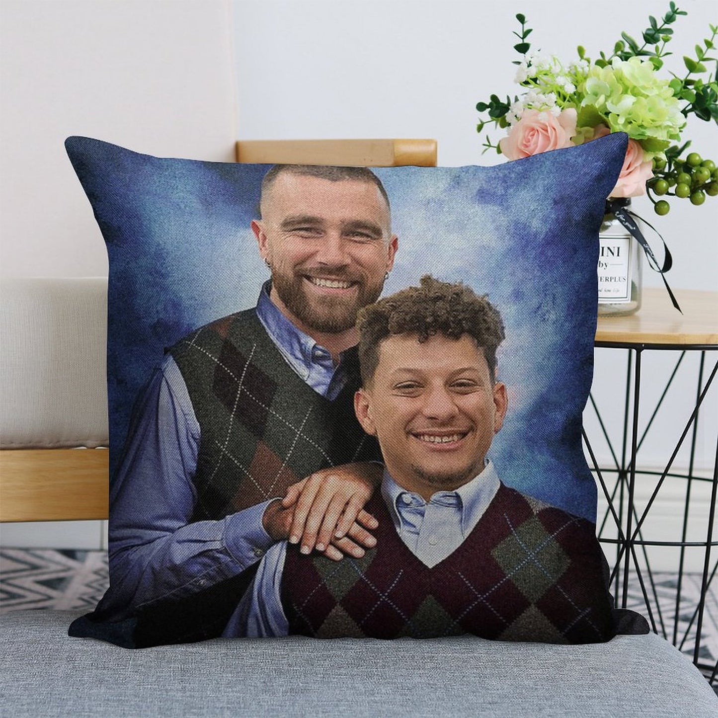 Kelce And Mahomes Stepbrothers Linen Throw Pillow Cover