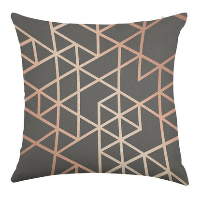 Rose Gold And Gray Geometric Pattern Linen Throw Pillow Cover
