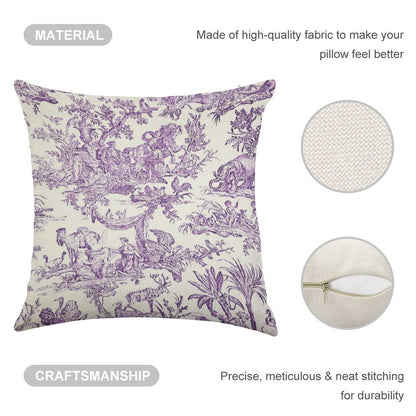 Purple Toile - French Countryside - English Linen Throw Pillow Cover