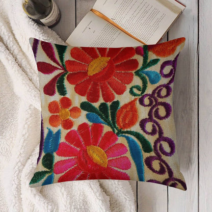 Mexico's Flowers Linen Throw Pillow Cover