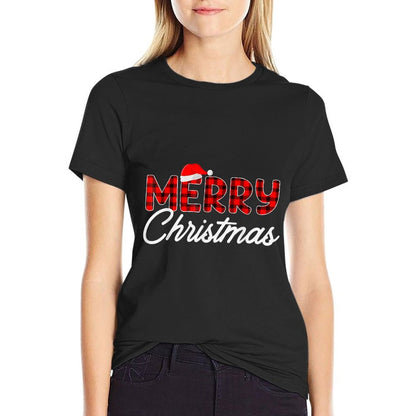 Merry Christmas Buffalo Plaid Red Santa Hat Xmas Pajamas  Breathable T-Shirt